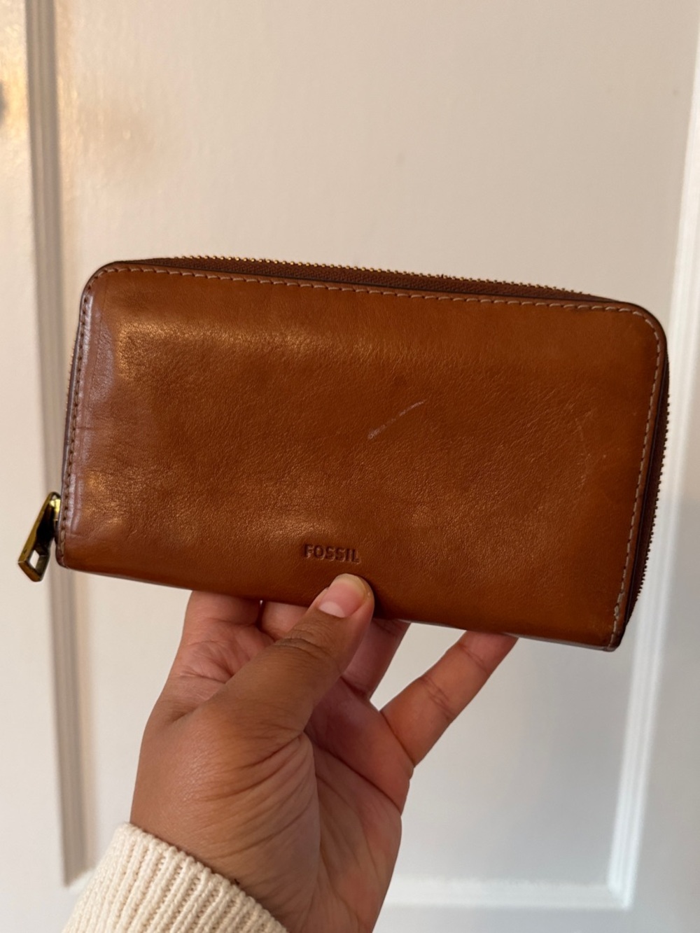 Fossil Tan Leather Zip-Around Wallet